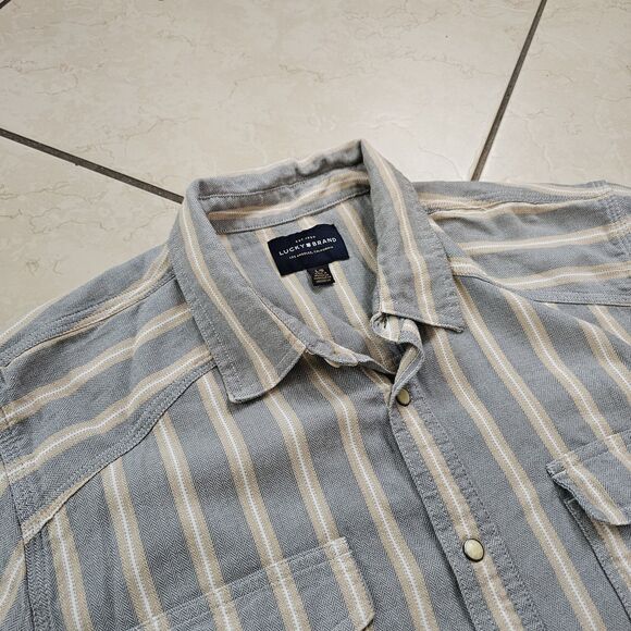 Lucky Brand Mens Striped Shirt Snap Down Short Sleeve Lightweight L - Picture 1 of 9